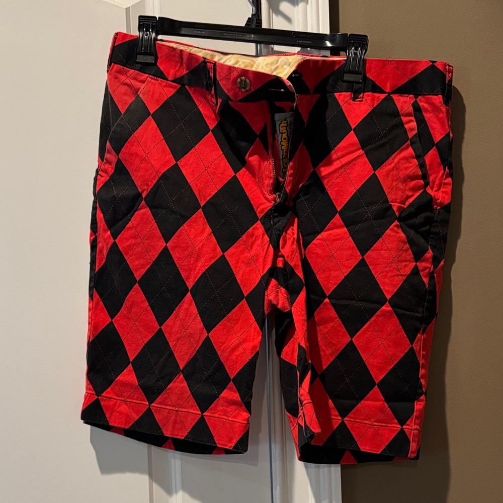 Loudmouth Vibrant Red and Black Argyle Shorts